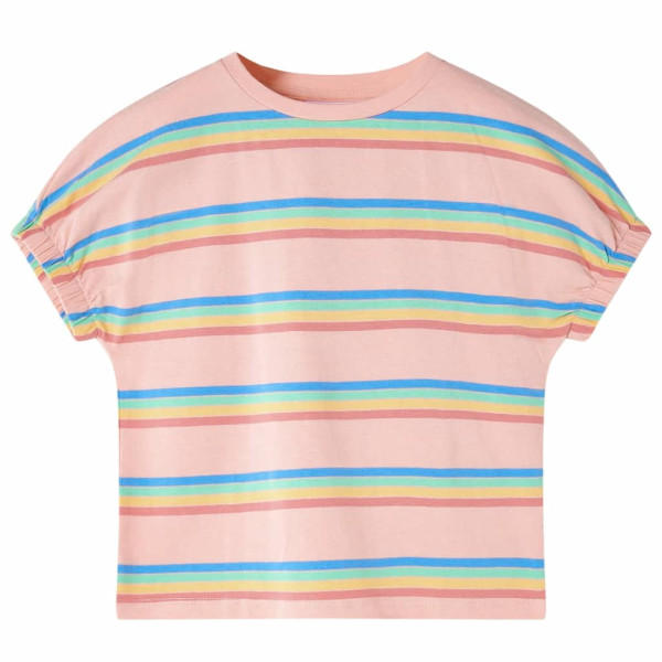 Camiseta para niños estampado rayas de arco iris color melocotón 128 D