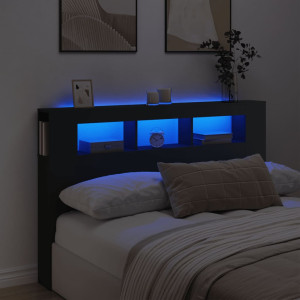 Cabeceira com LED madeira projetada preta 160x18,5x103,5 cm D