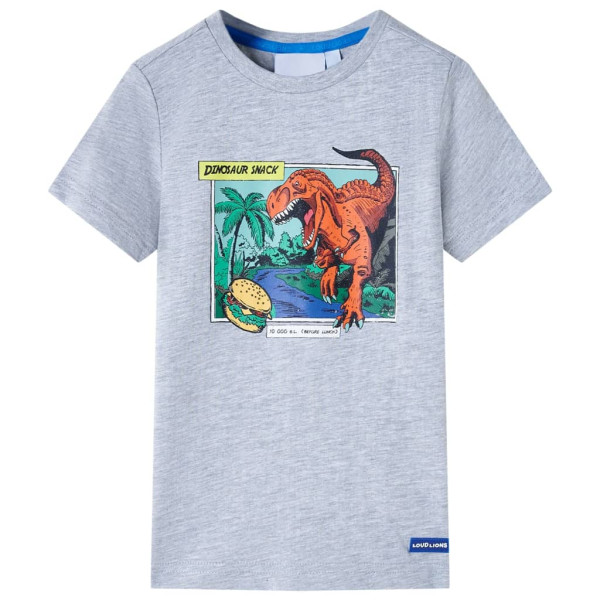 Camiseta para niños con estampado de dinosaurio gris 140 D