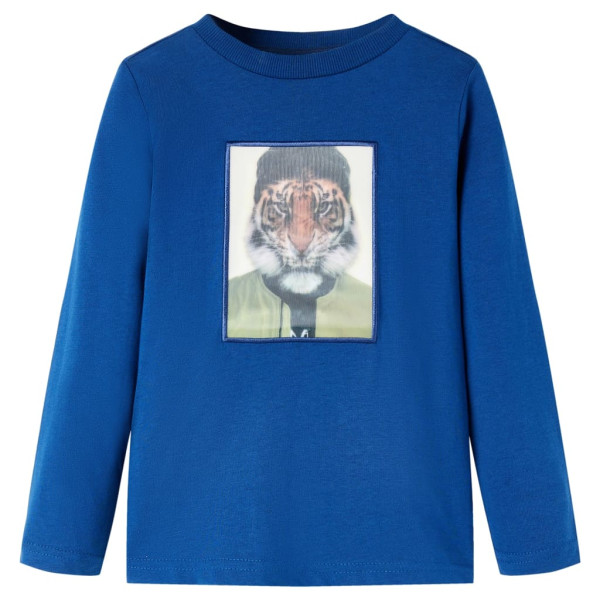 Camiseta de niños de manga larga estampado de tigre azul oscuro 92 D