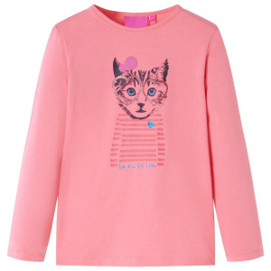 Camiseta para niños de manga larga estampado de gato rosa 92 D