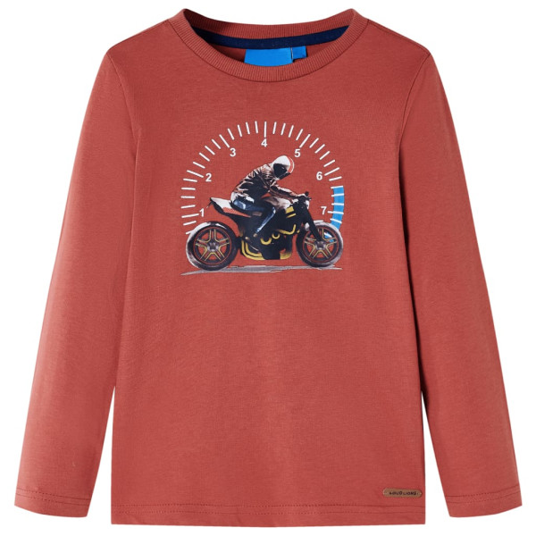 Camiseta para niños manga larga con estampado de moto color henna 104 D