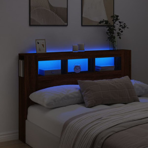 Cabeceira LED em madeira de carvalho castanho 160x18,5x103,5 cm D