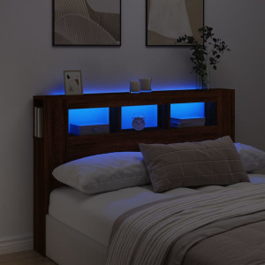 Cabecero LED madera ingeniería marrón roble 160x18.5x103.5 cm D