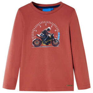 Camiseta para niños manga larga con estampado de moto color henna 92 D