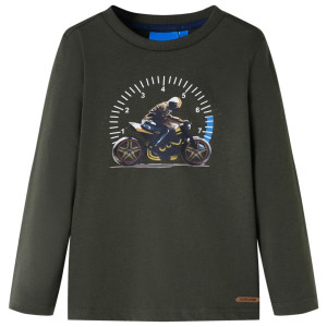 Camiseta para niños de manga larga con estampado de moto caqui 116 D