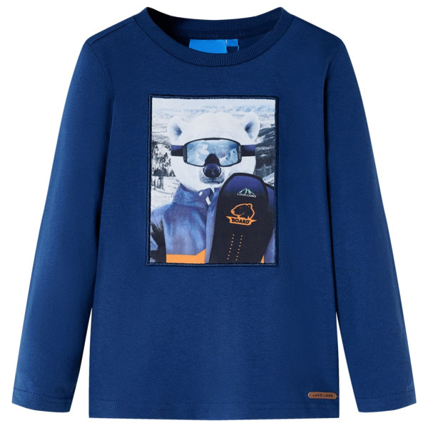 Camiseta para niños manga larga estampado oso color azul vaquero 128 D