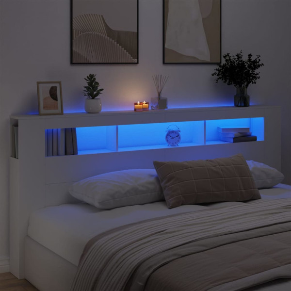 Cabecero cama apto 150 LENY. Cabecero con estantes en Blanco y Roble  Riviera con luces Leds. - AliExpress