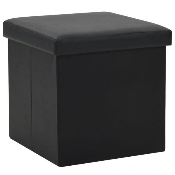 Taburete almacenaje plegable cuero sintético negro 38x38x38 cm