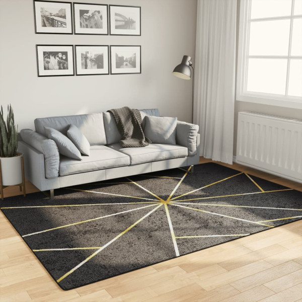 Alfombra lavable antideslizante negro y dorado 160x230 cm D