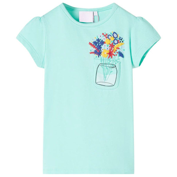 Camiseta para niños con estampado de flores menta claro 128 D