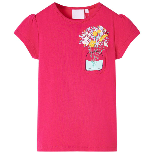 T-shirt infantil com estampa de flores rosa brilhante 116 D