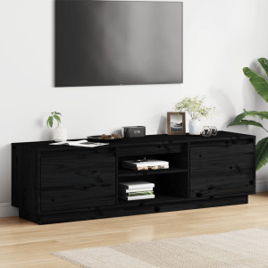 Mueble de TV madera maciza de pino negro 140x35x40 cm D