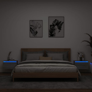 Mesitas de noche de pared con luces LED 2 unidades gris Sonoma D