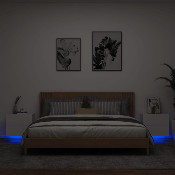 Mesitas de noche de pared con luces LED 2 unidades blanco D