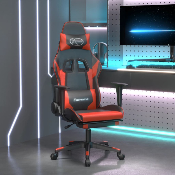 Cadeira de massagem de jogos e apoio de pés de couro sintético preto vermelho D