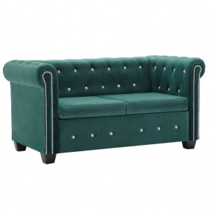 Sofá chesterfield de 2 plazas de terciopelo 146x75x72 cm verde D