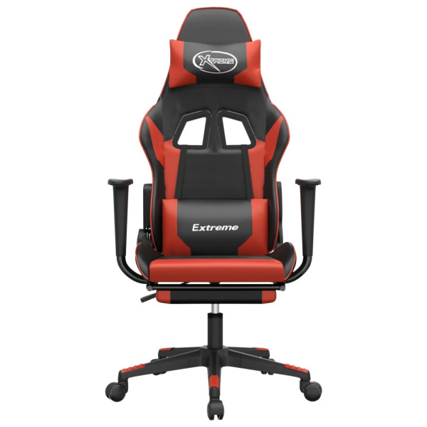 Silla gaming de masaje y reposapiés cuero sintético negro rojo D