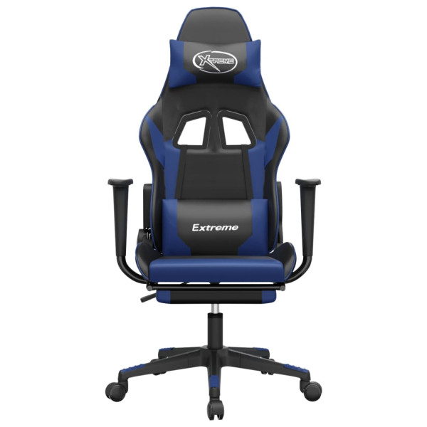 Silla gaming con reposapiés cuero sintético negro azul M 3