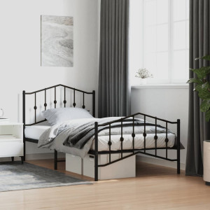 Estructura de cama con cabecero y estribo metal negro 100x190cm D