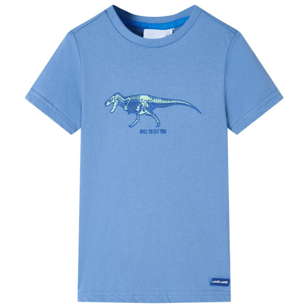 T-shirt para crianças com impressão de dinossauro azul 92 D