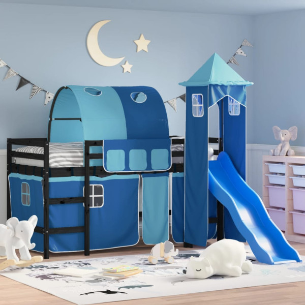 Cama alta para niños con torre madera pino azul 90x200 cm D