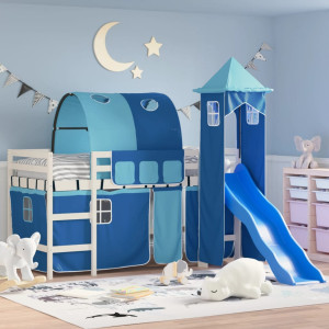 Cama alta para niños con torre madera pino azul 90x200 cm D