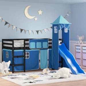 Cama alta para niños con torre madera pino azul 80x200 cm D