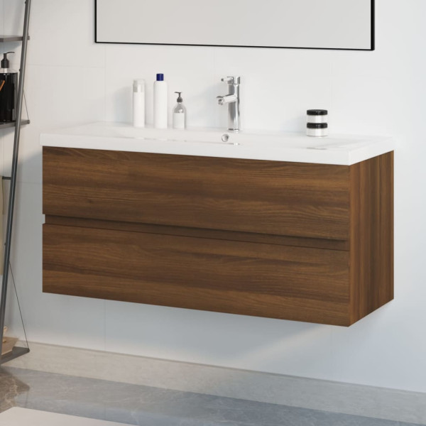 Mueble de baño con lavabo madera contrachapada marrón roble D