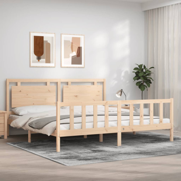Estrutura de cama com cabeçalho de madeira maciça 180x200 cm D
