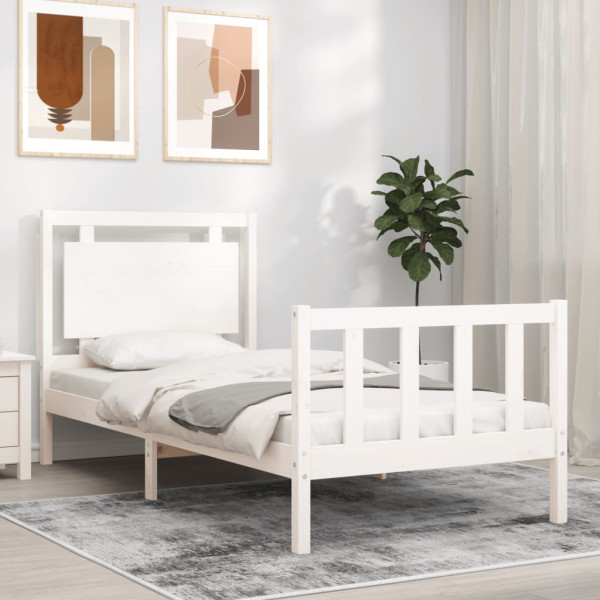 Estrutura de cama individual com cabeçalho de madeira branca maciça D