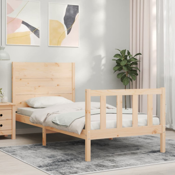 Estrutura de cama individual com cabeçote de madeira maciça D