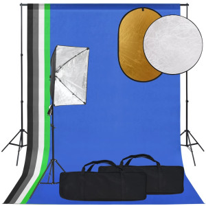 Kit de estúdio fotográfico com softbox. fundo e refletor D