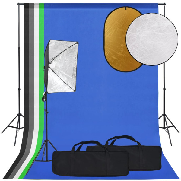 Kit de estudio fotográfico con softbox. fondo y reflector D