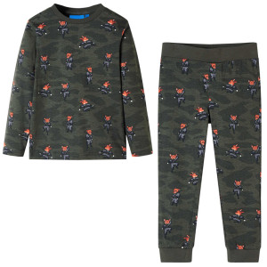 Pijama para niños de manga larga con estampado ninjas zorros caqui 92 D