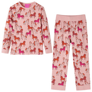 Pijama infantil manga comprida com estampa de cavalo rosa claro 92 D