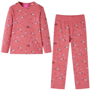 Pijama infantil de manga comprida com estampa de unicórnio e asas rosa 128 D