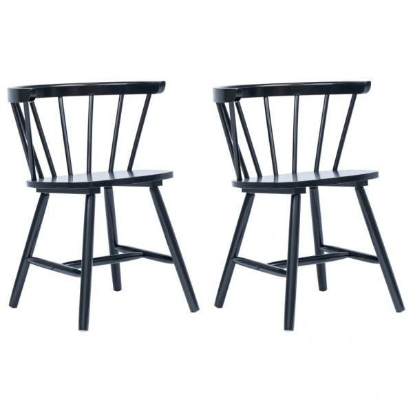 Sillas de comedor 2 unidades madera maciza de caucho negro Sillas de comedor 2 unidades madera maciza de caucho negro D