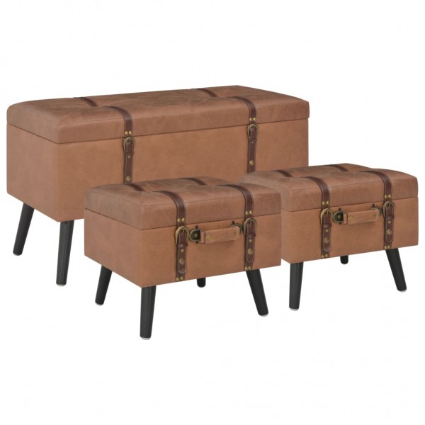 Cadeiras de armazenamento 3 peças de couro sintético marrom D