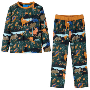 Pijama para niños manga larga estampado dinosaurios verde oscuro 116 D