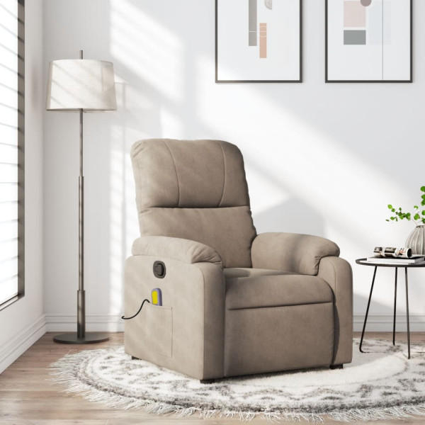 Sillón reclinable de masaje tela de microfibra gris taupe D