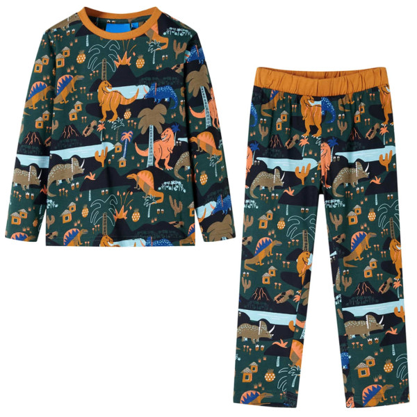 Pijama para niños manga larga estampado dinosaurios verde oscuro 104 D