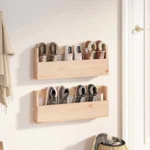Estantes para zapatos de pared 2 uds madera de pino 59x9x23 cm D