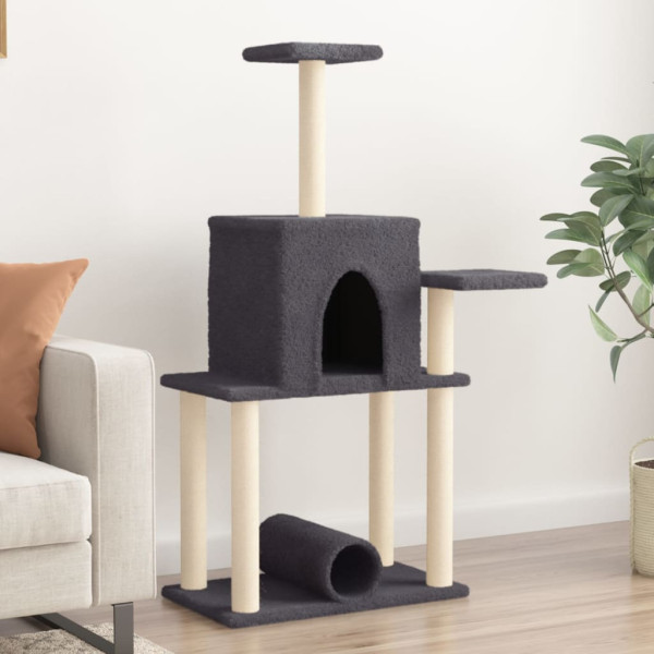 Raspador para gatos com postes de sisal cinza escuro 122 cm D