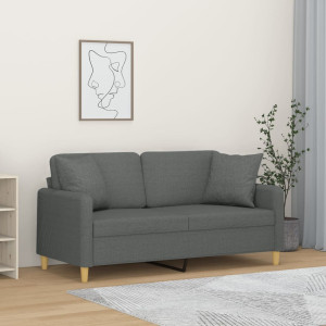 Sofá de 2 plazas con cojines tela gris oscuro 140 cm D