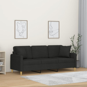 Sofá de 3 plazas con cojines tela negro 180 cm D