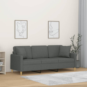 Sofá de 3 plazas con cojines tela gris oscuro 180 cm D