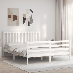 Estructura de cama matrimonio con cabecero madera maciza blanco D