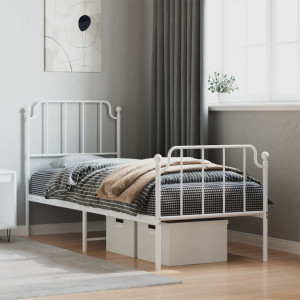 Estructura cama metal con cabecero y pie cama blanca 75x190 cm D
