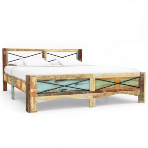 Estrutura de cama de madeira maciça reciclada 160x200 cm D
